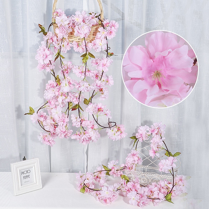 Sakura Rattan Simulation Flower Silk Flower Shape Wedding Decoration Home Venue Decoration,Fake Flowers For Wedding Arch Garden Wall Home Party Hotel Office Arrangement Decoration3