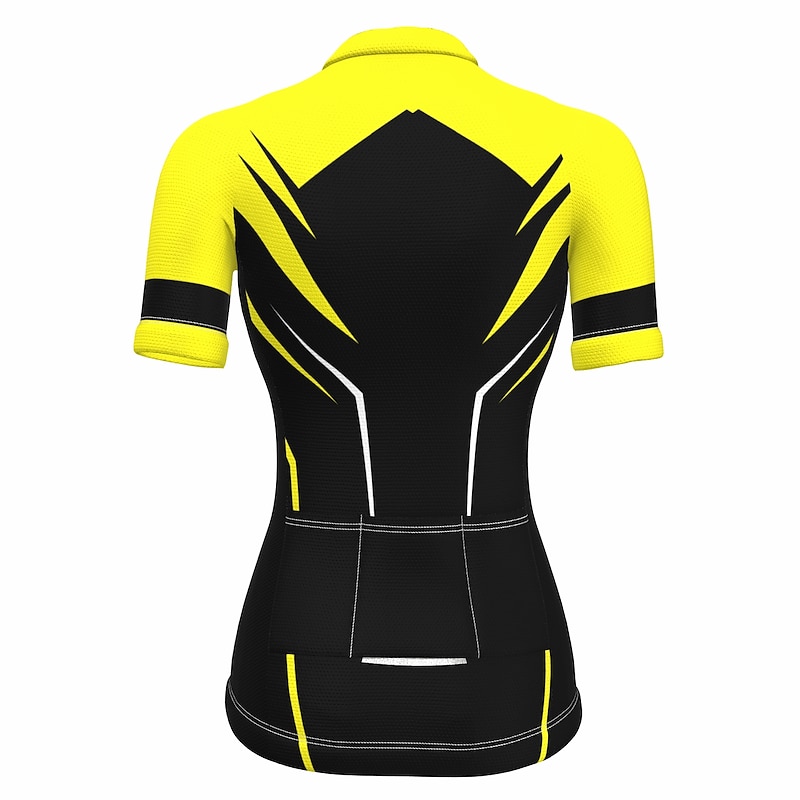 Women's Cycling Jersey Geometric Short Sleeve Bike Jersey Top with 3 Rear Pockets Mountain Bike MTB Road Bike Cycling Quick Dry Reflective Strips Back Pocket Moisture Wicking Sports Yellow Red Blue4