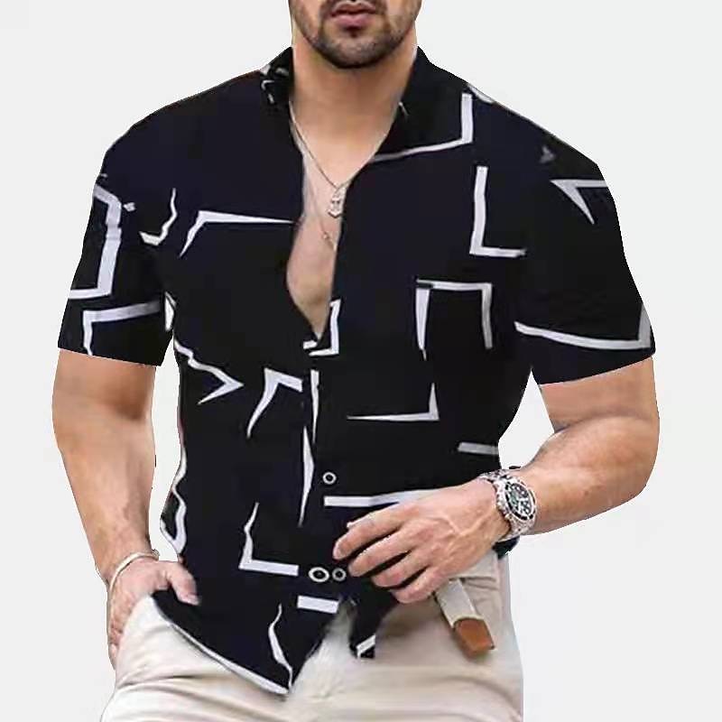 Men's Geometric Geometric Pattern Geometry Shirt Button Up Shirt Short Sleeve Fashion Streetwear Designer Work Daily Holiday Summer Spring Classic Collar Print Black White Red Navy Blue Brown2