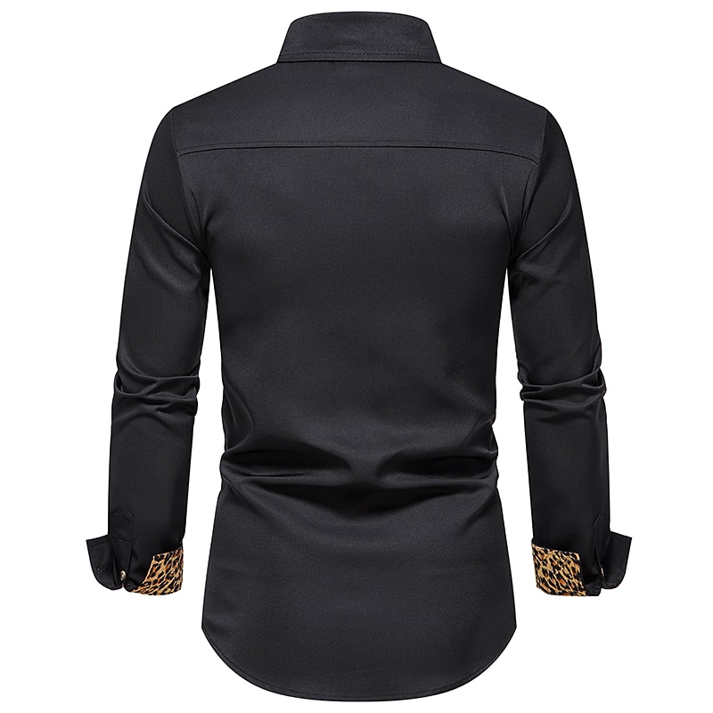 Men's Dress Shirt Collared Shirt Button Up Shirt Leopard Wedding Daily Black White Navy Blue Long Sleeve All Seasons Clothing Apparel2