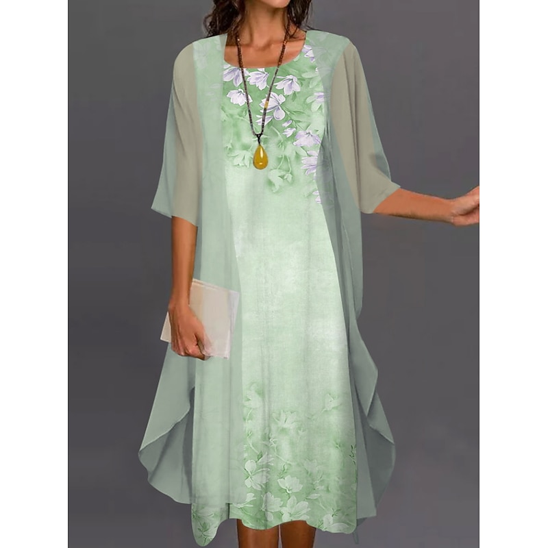 Women's Graduation Dress Midi Dress Two Piece Dress Set Floral Print Crew Neck Elegant Classic Vacation Half Sleeve Summer Spring3