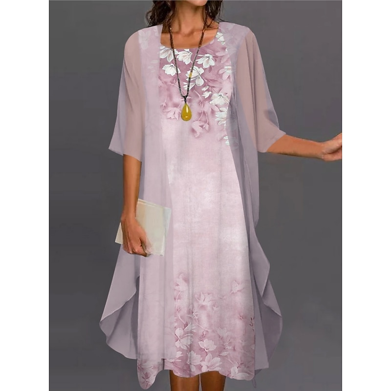 Women's Graduation Dress Midi Dress Two Piece Dress Set Floral Print Crew Neck Elegant Classic Vacation Half Sleeve Summer Spring2