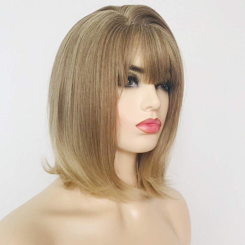 Synthetic Wig Curly With Bangs Machine Made Wig Short A1 Synthetic Hair Women's Cosplay Soft Fashion Blonde / Daily Wear / Party / Evening / Daily2