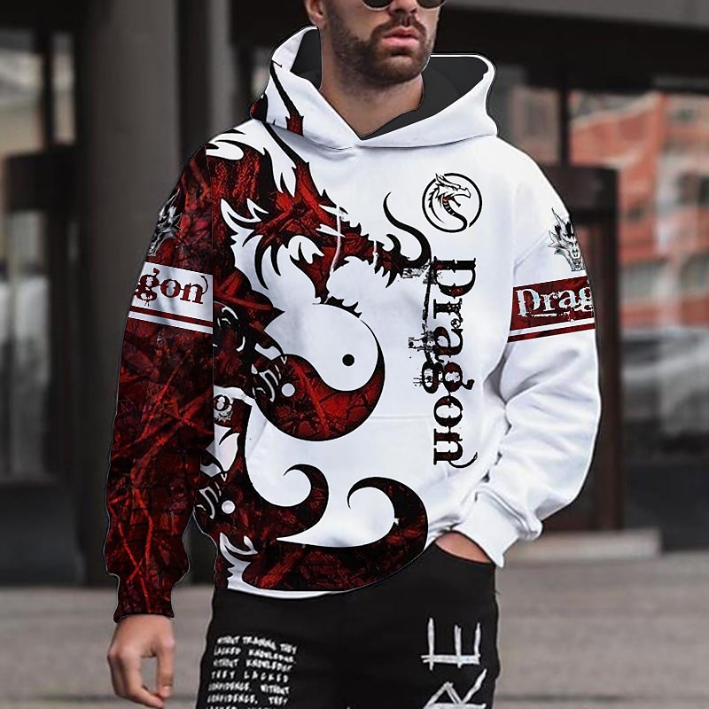 Men's Graphic Animal Dragon Hoodie Hoodies Sweatshirt Streetwear Designer Long Sleeve Hooded Sports & Outdoor Daily Wine Red Pink Print Spring &  Fall Designer2