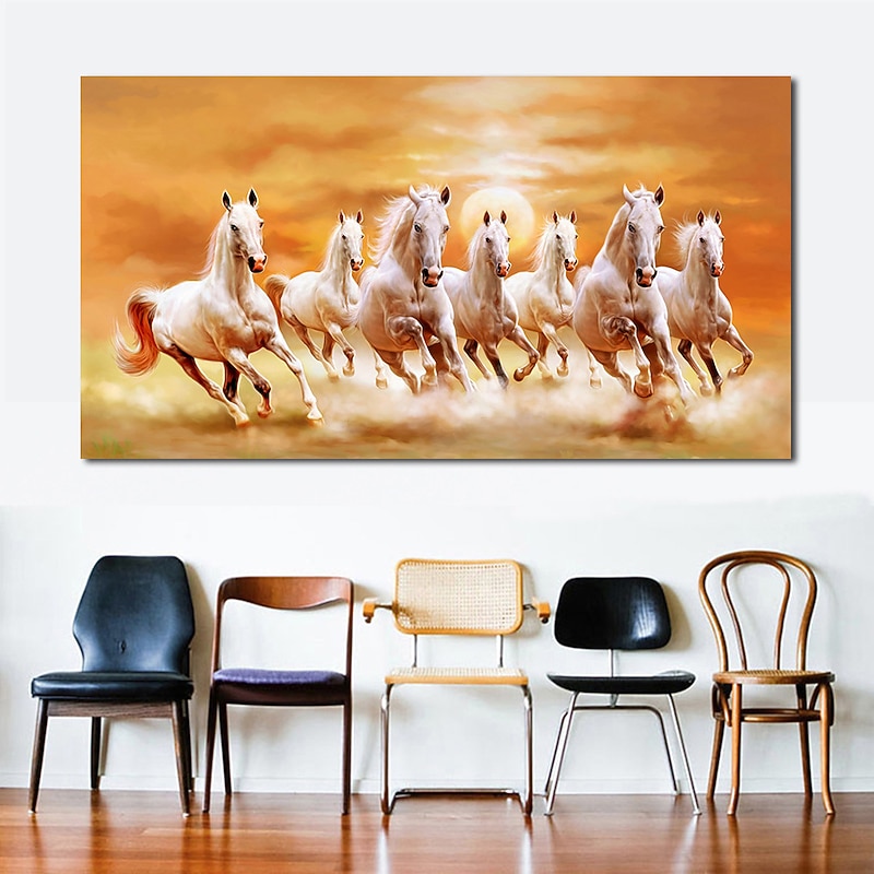 seven white horses galloping animal decorative painting2