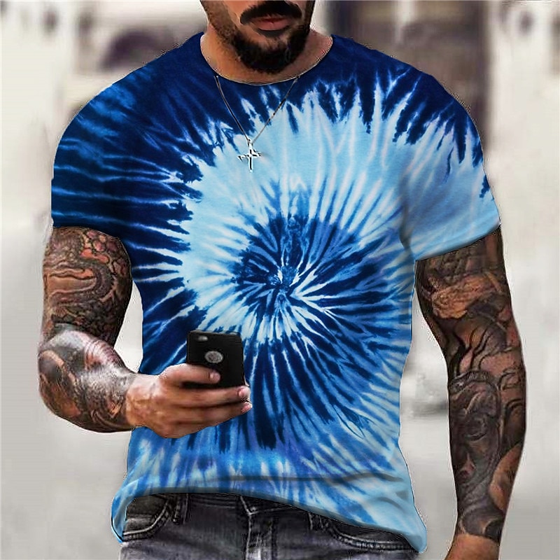 Men's Graphic Tie Dye Spiral Stripe T Shirt Short Sleeve T shirt 3D Print Crew Neck Shirt Sports Designer Classic Daily Sports Weekend Yellow Blue Purple Summer Clothing Apparel S M L XL XXL 3XL - Main Image