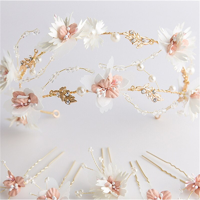 Pink Floral Crown Headband And Hairpins Color Hairband Flower Tiara Bridal Hair Accessories Hair Pins Set  Hair Jewelry For Women2