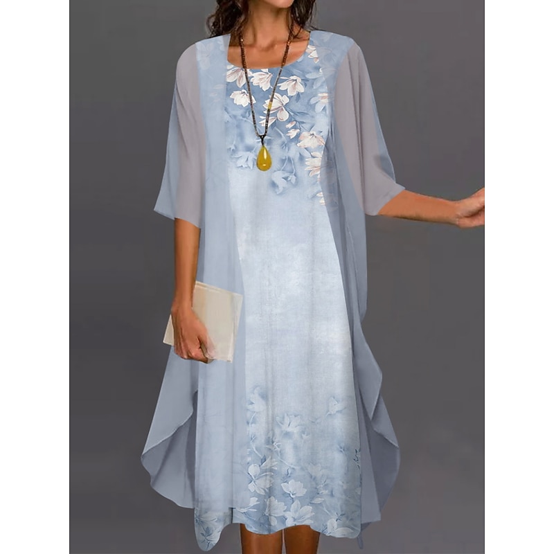 Women's Graduation Dress Midi Dress Two Piece Dress Set Floral Print Crew Neck Elegant Classic Vacation Half Sleeve Summer Spring