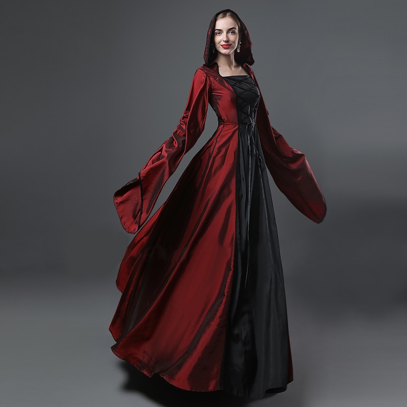 Gothic Medieval Ball Gown Floor Length Dress Prom Dress Juliet Sleeve Witch Witches Plus Size Tassel Fringe Ball Gown Square Neck Fancy Dress Women's All Celtic Royal Walpurgis Night Halloween4