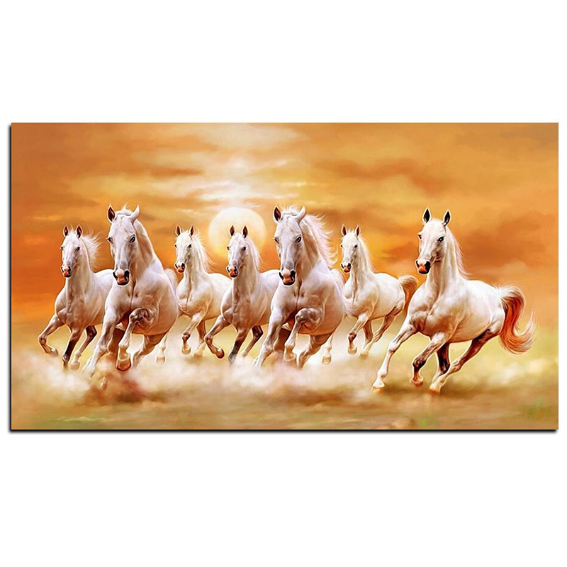 seven white horses galloping animal decorative painting4