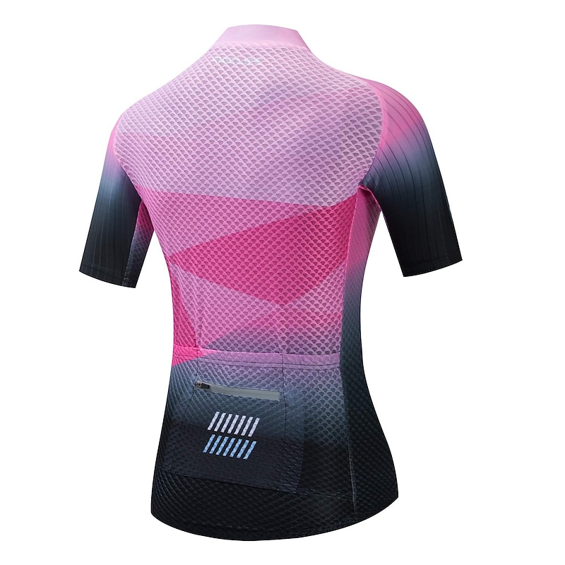 Women's Cycling Jersey Geometric Short Sleeve Bike Jersey Top with 3 Rear Pockets Mountain Bike MTB Road Bike Cycling Quick Dry Reflective Strips Back Pocket Moisture Wicking Sports Yellow Pink Red4