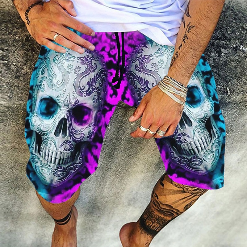 Men's Graphic Skull Shorts Summer Shorts Beach Shorts Mid Waist Fashion Casual Sports Outdoor Daily Print Elastic Drawstring Design Designer Clothing Apparel
