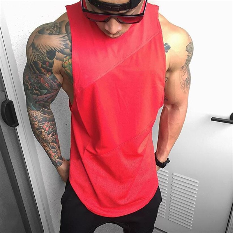 Men's Tank Top Vest Top Undershirt Sleeveless Shirt Sleeveless Crew Neck Summer Solid Color Color Block Sports Fashion Lightweight Patchwork Vacation Casual Daily Black-White Black White Top Tee for
