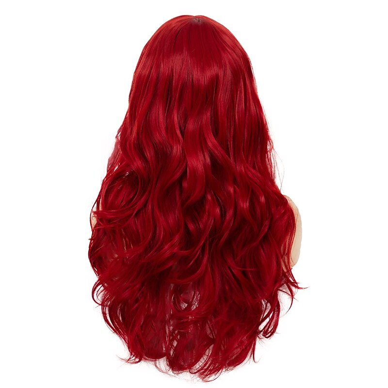 Long Curly Hair Wavy Red Wig with Bangs Synthetic Heat Resistant Silky Wig Cosplay Halloween and Everyday Use Christmas Party Wigs4