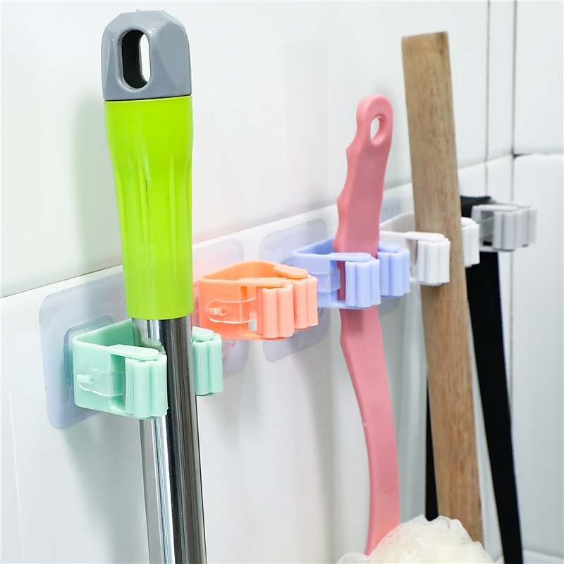 Wall Mounted Mop Organizer Holder Broom Hanger Bathroom Hook Rack Kitchen Storage Tool Seamless Adhesive Home Clip Hanging