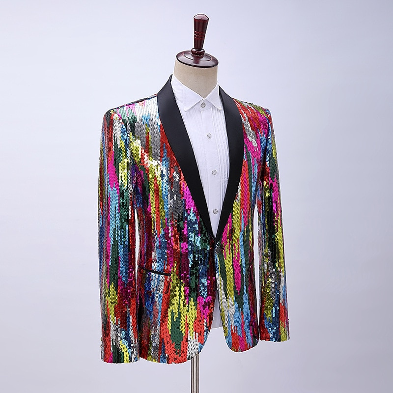 Disco 1980s Masquerade Tuxedo Suits & Blazers Disco Sequins Sequin Fancy Dress Men's Carnival Costume Event / Party Bachelorette Party Pride Parade Adults Coat2