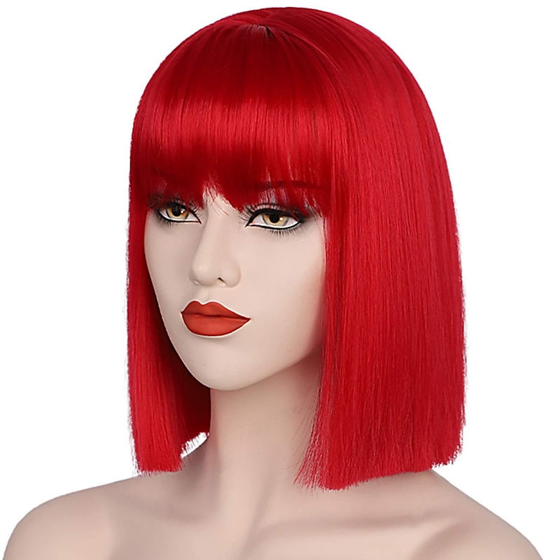 Women's Red Wig Short Red Bob Wig with Bangs Natural Look Soft Synthetic Wig Cute Wig Party Cosplay Halloween 12Inch Christmas Party Wigs2