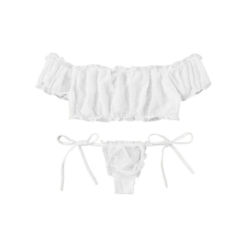 Women's Sexy Bodies Lingerie Set Dot Sexy Uniforms Romantic See Through Valentine's Day Bed Vacation Spandex Off Shoulder Summer Spring Home Outfits3