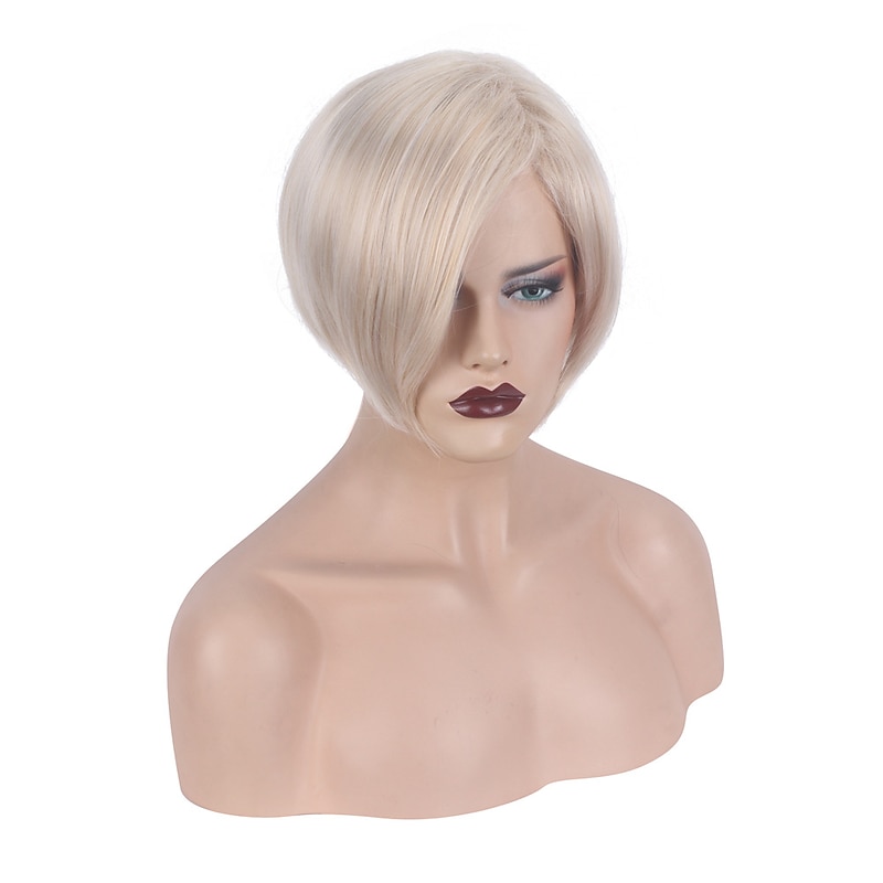Heat Resistant Synthetic  Wig Straight Asymmetrical Wig Blonde Short Wigs Women's Fashionable Design Cool Exquisite Wigs For Daily Party2