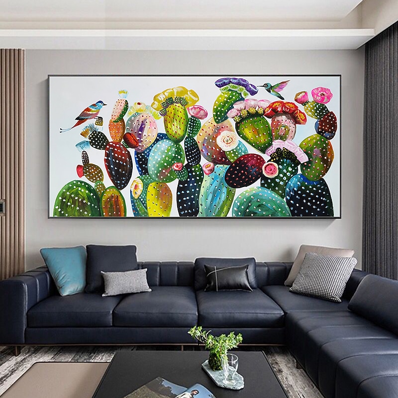 Mintura Handmade Oil Painting On Canvas Wall Art Decoration Modern Abstract Cactus Flowers Picture For Home Decor Rolled Frameless Unstretched Painting4