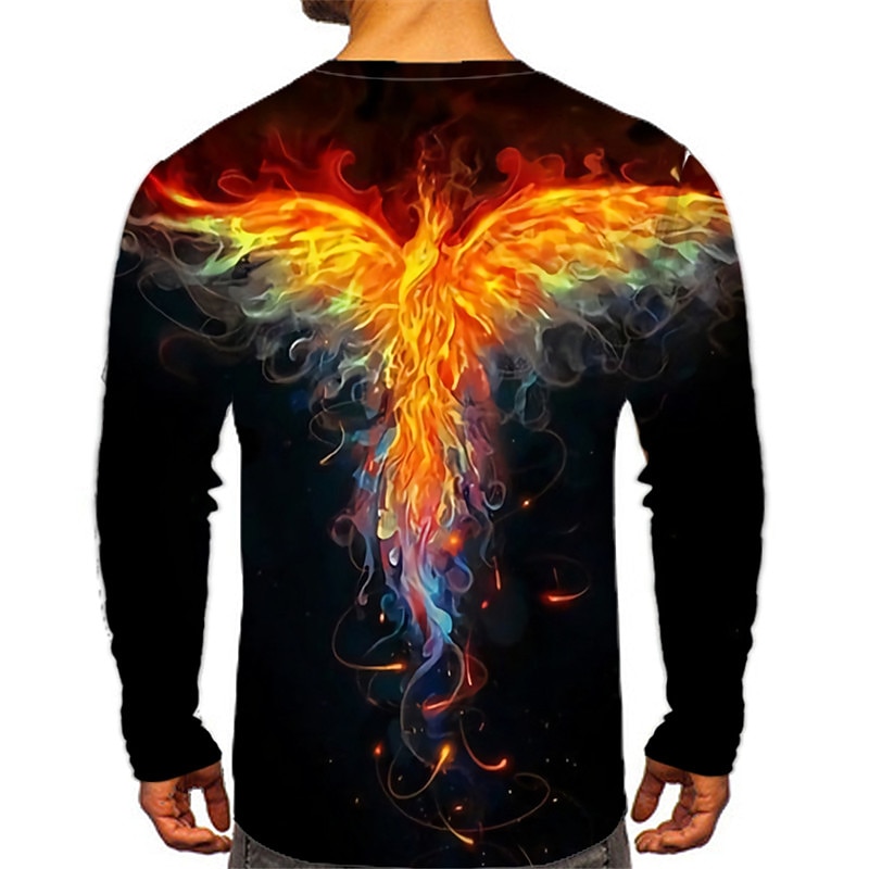 Men's Phoenix T Shirt Long Sleeve T shirt 3D Print Crew Neck Shirt Sports Fashion Sportswear Outdoor Vacation Street White Yellow Red Summer Spring Clothing Apparel S M L XL XXL XXXL 4XL