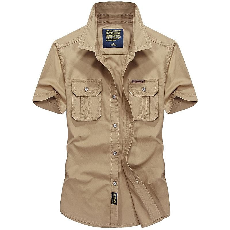 Men's Hiking Shirt / Button Down Shirts Tactical Military Shirt Short Sleeve Shirt Top Outdoor Breathable Quick Dry Lightweight Summer Polyester ArmyGreen Blue khaki Camping / Hiking / Caving