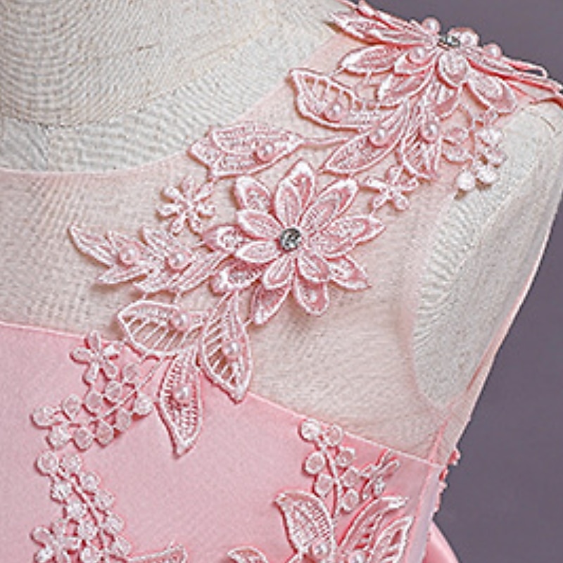 Kids Girls' Dress Floral Solid Colored A Line Dress Performance Wedding Party Ruched Mesh Pink Light Blue White Maxi Sleeveless Cute Princess Dresses Summer Fall Regular Fit 3-12 Years4