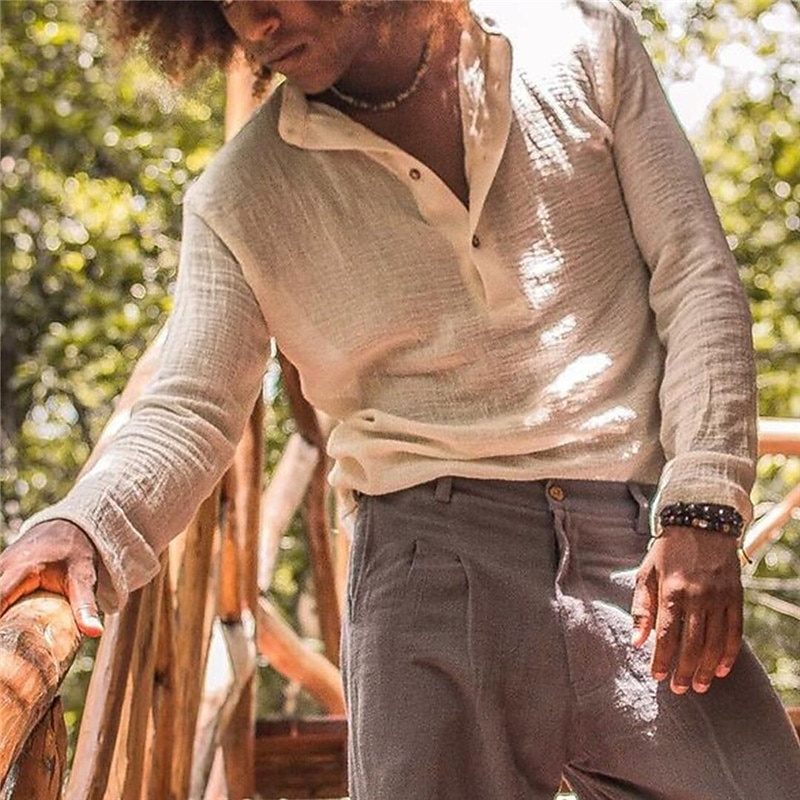 Men's Button T Shirt T Shirt Henley Shirt Long Sleeve Shirt Long Sleeve Standing Collar Henley Summer Spring Plain Fashion Lightweight Muscle Button-Down Vacation Casual Holiday Khaki Top Tee for Men3