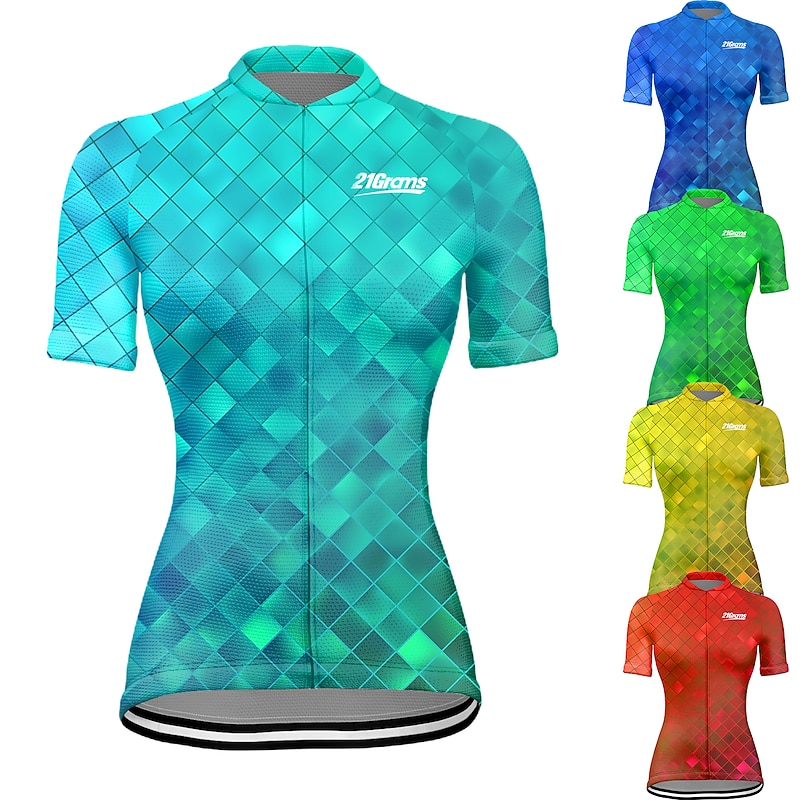 Women's Cycling Jersey Geometric Short Sleeve Bike Jersey Top with 3 Rear Pockets Mountain Bike MTB Road Bike Cycling Quick Dry Reflective Strips Back Pocket Moisture Wicking Sports Red Blue Sky Blue2