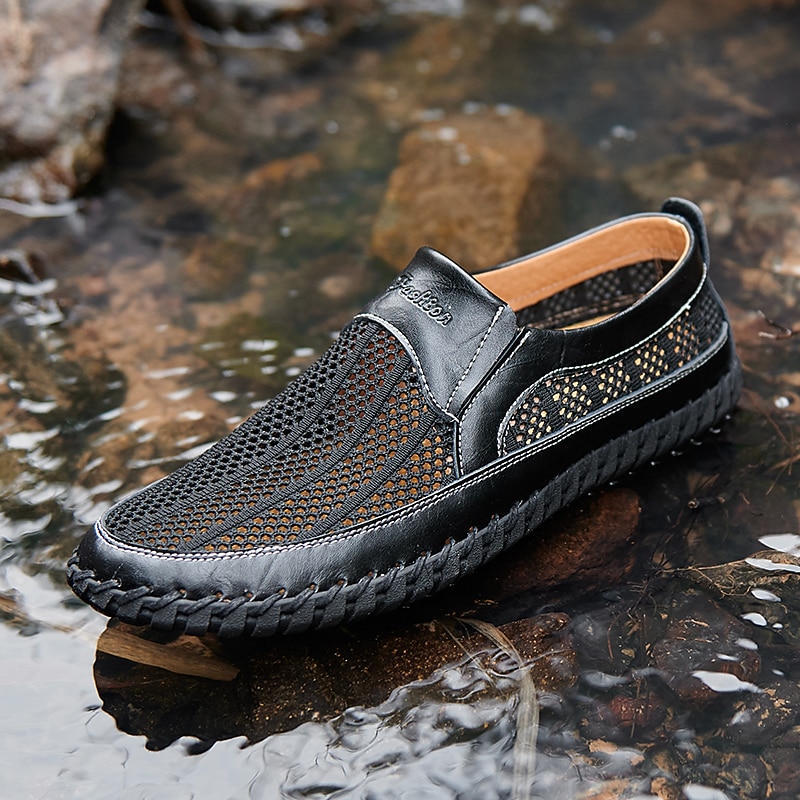 Men's Breathable Mesh Slip-On Shoes - Durable Waterproof Casual Loafers for Outdoor and Everyday Comfort
