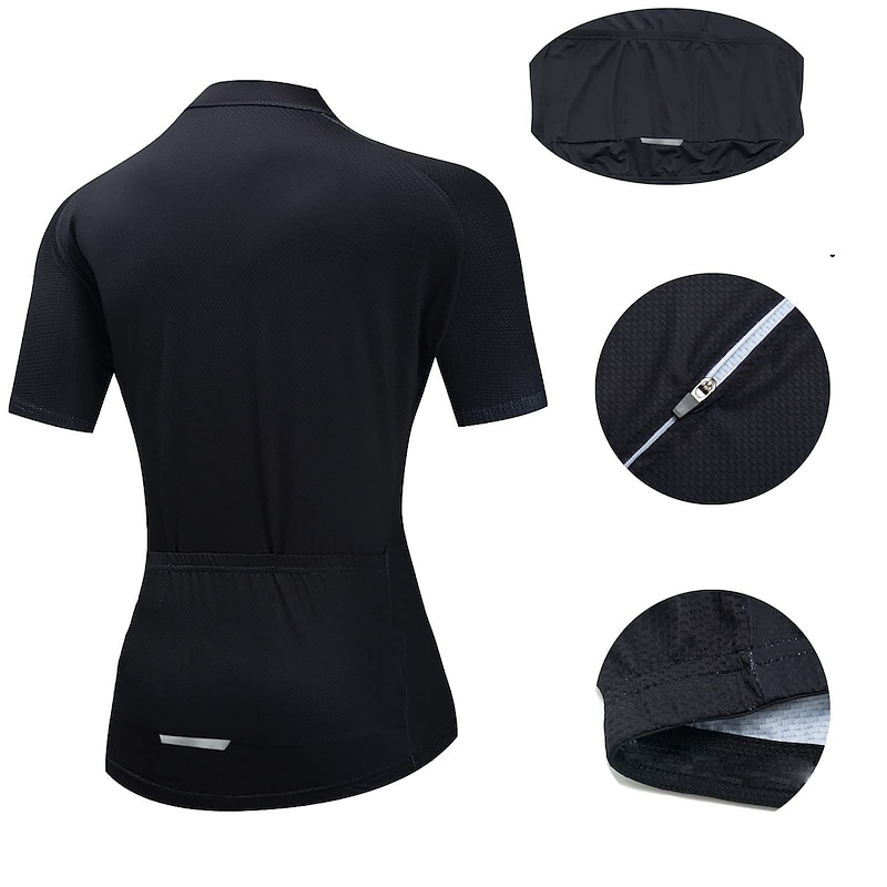 Women's Cycling Jersey Solid Color Short Sleeve Bike Jersey Top with 3 Rear Pockets Mountain Bike MTB Road Bike Cycling Quick Dry Reflective Strips Back Pocket Moisture Wicking Sports Black White3