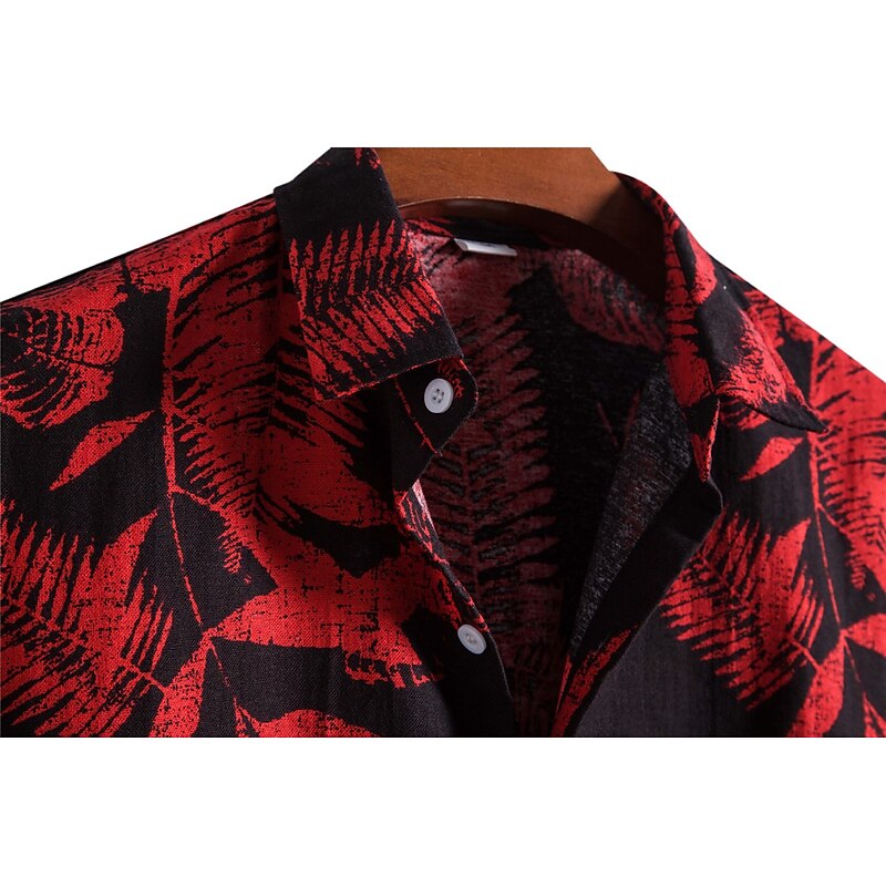 Men's Leaves Tropical Plants Shirt Summer Hawaiian Shirt Aloha Shirt Short Sleeve Shirt Turndown Fashion Designer Casual Outdoor Street Casual White+Red Yellow Red S M L3