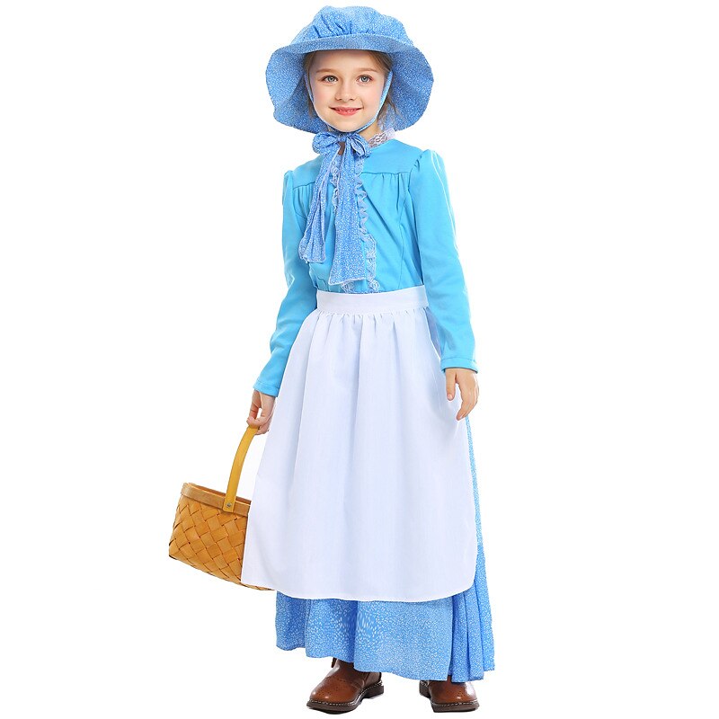 Retro Vintage Medieval 19th Century Prairie Dress Pioneer Girl Fancy Dress Girls' Children's Day Masquerade Event / Party Festival Kid's Dress Apron Hat