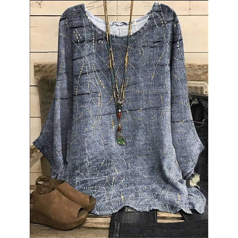 Women's Blouse Long Sleeve Pullover Top Leafy Print Bell Sleeve Green Shimmer Casual Bohemian Round Neck Oversized Fit Spring Summer Apparel3