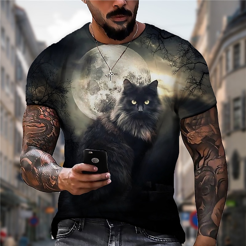 Men's Unisex Cat Graphic Prints T Shirt Short Sleeve T shirt 3D Print Crew Neck Shirt Sports Designer Casual Outdoor Street Daily Dark Gray Summer Clothing Apparel S M L XL XXL 3XL