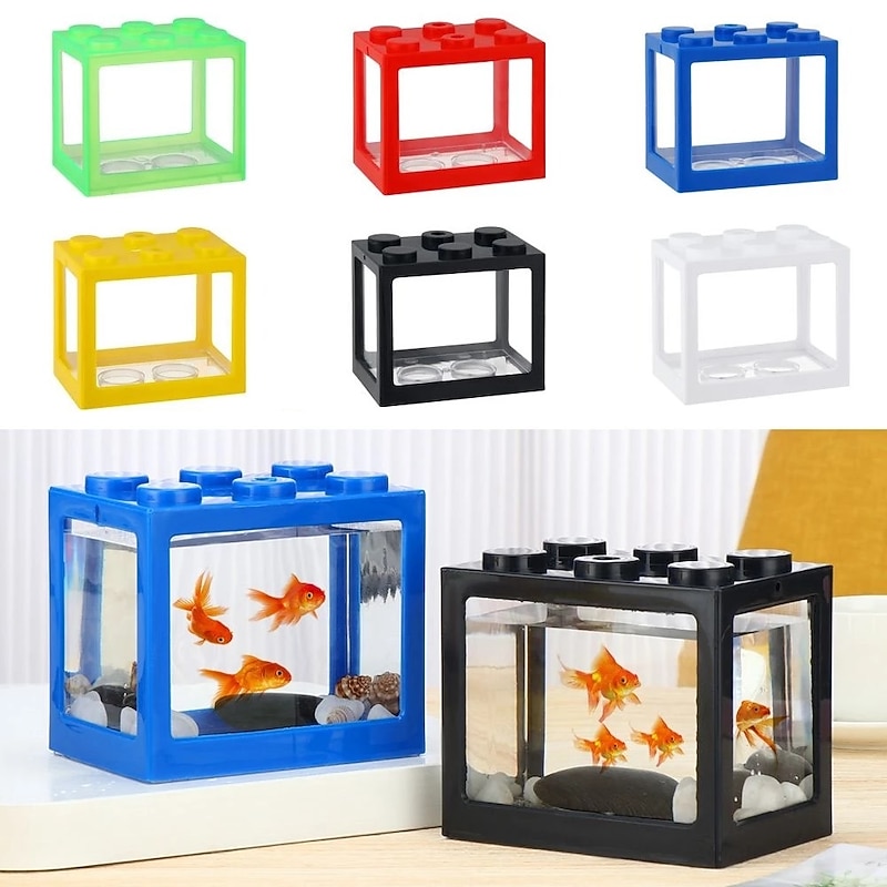 PVC Betta Fish Tank Mini Aquarium Betta Fish Accessories Building Block Decor Ornamental Aquarium Tank Pet Decoration