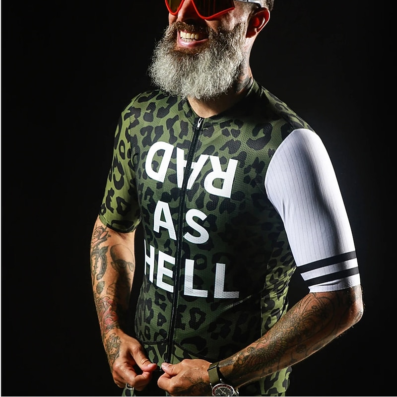 Men's Cycling Jersey Leopard Short Sleeve Bike Jersey Top with 3 Rear Pockets Mountain Bike MTB Road Bike Cycling Quick Dry Reflective Strips Back Pocket Moisture Wicking Sports Forest Green Pink Blue3