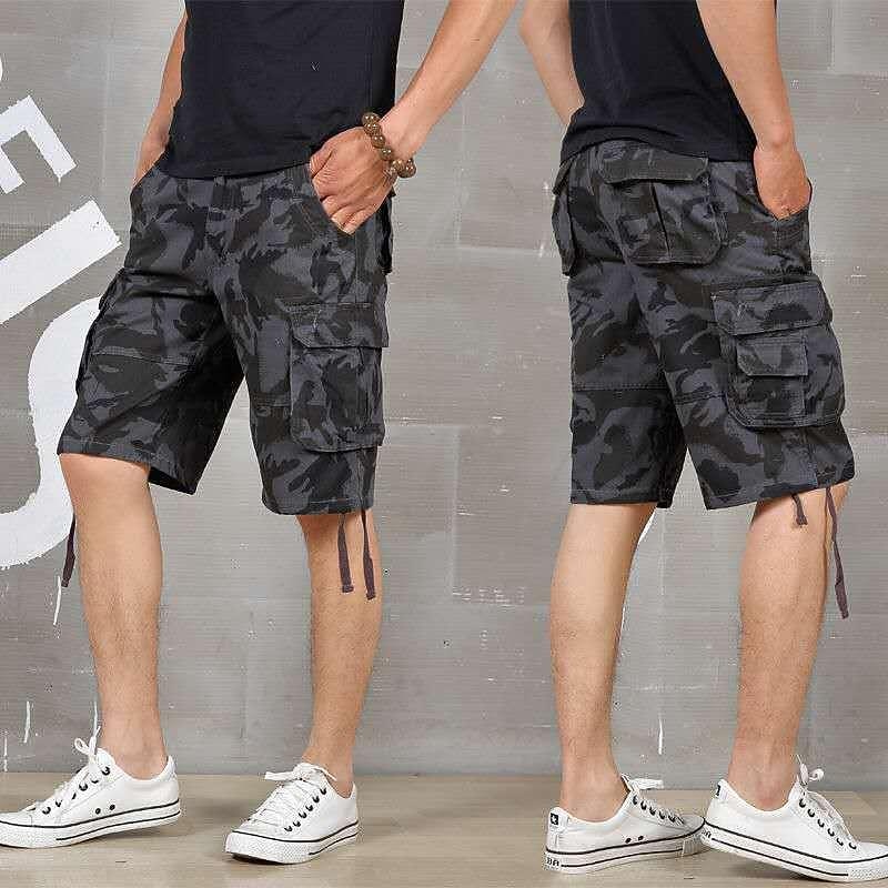 Men's Cargo Shorts Baggy Shorts Multi Pocket 6 Pocket Camouflage Breathable Knee Length Sports Outdoor Streetwear Casual Black Blue3