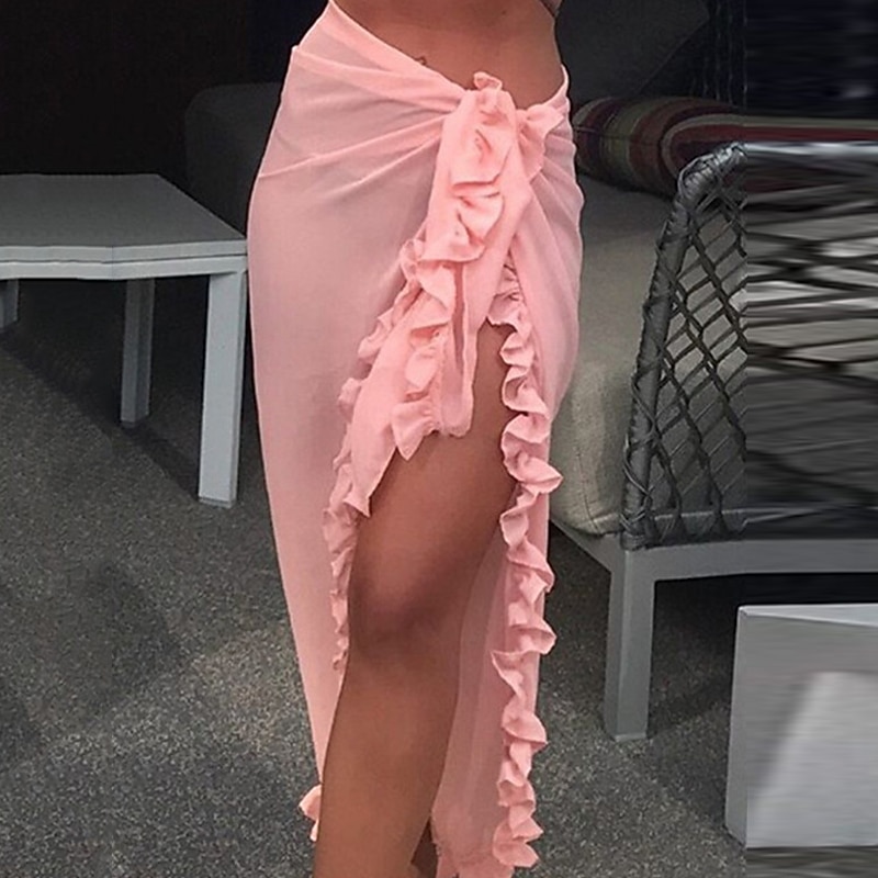 Women's Normal Swimwear Cover Up Swim Shorts wrap Swimsuit Ruffle Vacation Fashion Pure Color Bathing Suits2