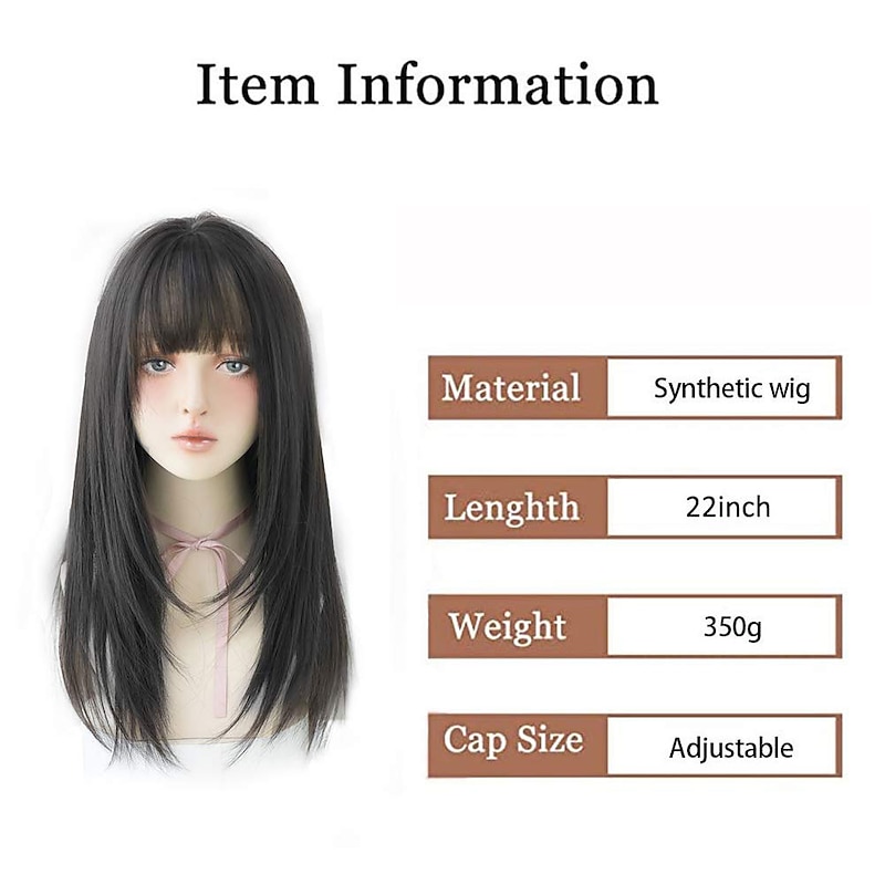 Black Wig With Bangs Long Black Straight Wig With Bangs Synthetic High Density Long Wig For Women2
