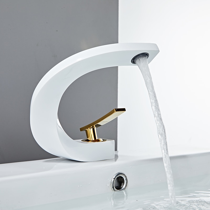 Bathroom Sink Mixer Faucet, Mono Wash Basin Single Handle Basin Taps Washroom, Monobloc Vessel Water Brass Tap Deck Mounted with Hot and Cold Hose 17