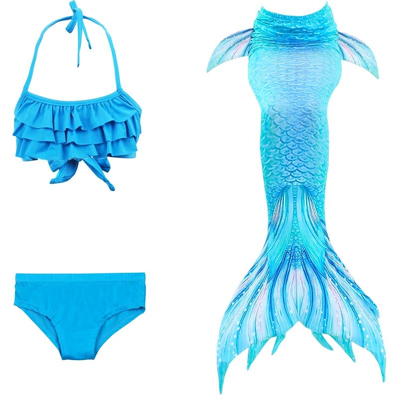 Kids Girls' Three Piece Mermaid Swimwear Bikini Bikini Swimming Children's Day Print Cute Sexy Bathing Suits 3-10 Years Summer Blue4