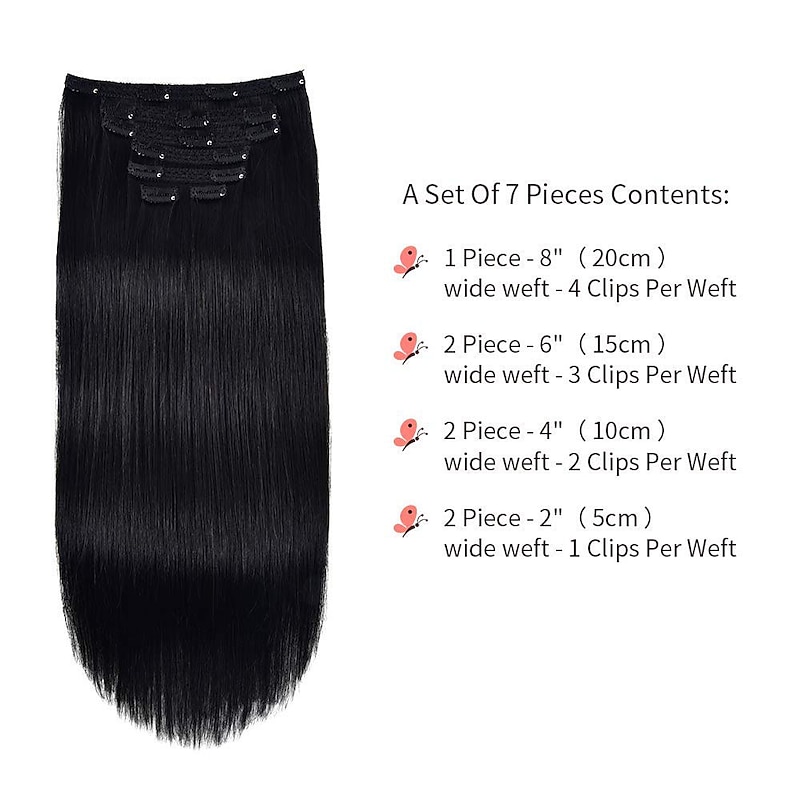 Clip In Hair Extensions Human Hair 7 Pcs Pack Silky Straight Black Hair Extensions2