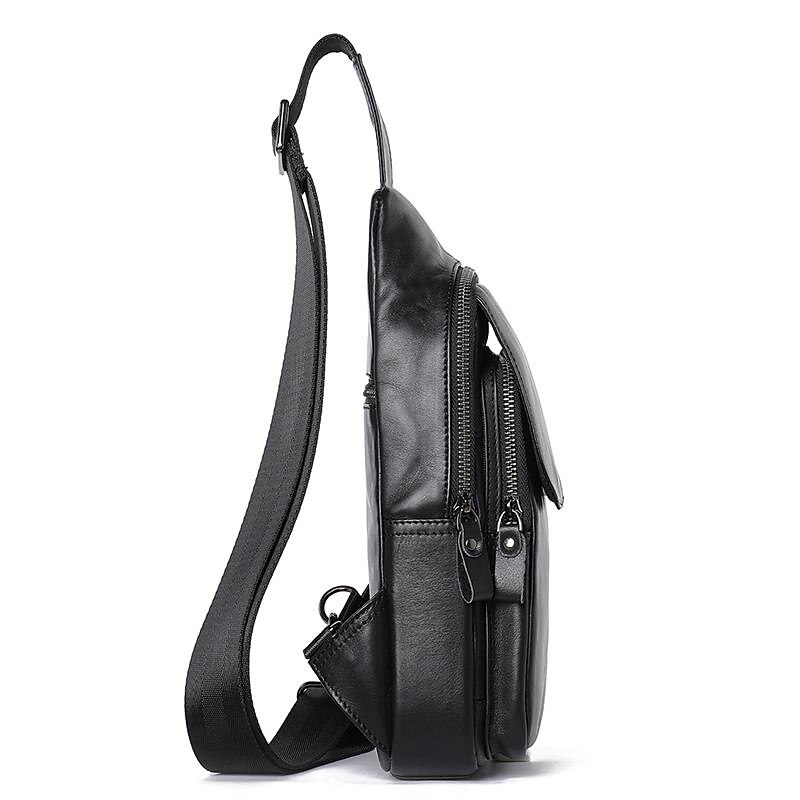 Men's Crossbody Bag Sling Shoulder Bag Chest Bag Crossbody Bag Nappa Leather Cowhide Daily Zipper Black4
