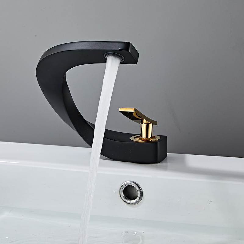 Bathroom Sink Mixer Faucet, Mono Wash Basin Single Handle Basin Taps Washroom, Monobloc Vessel Water Brass Tap Deck Mounted with Hot and Cold Hose 16