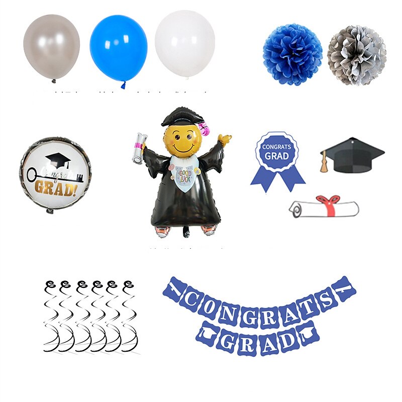 2022 Graduation Balloon Graduation Party Balloon Scene Layout Round Aluminum Film Latex Combination Graduation Pull Flag Decorative Balloon4