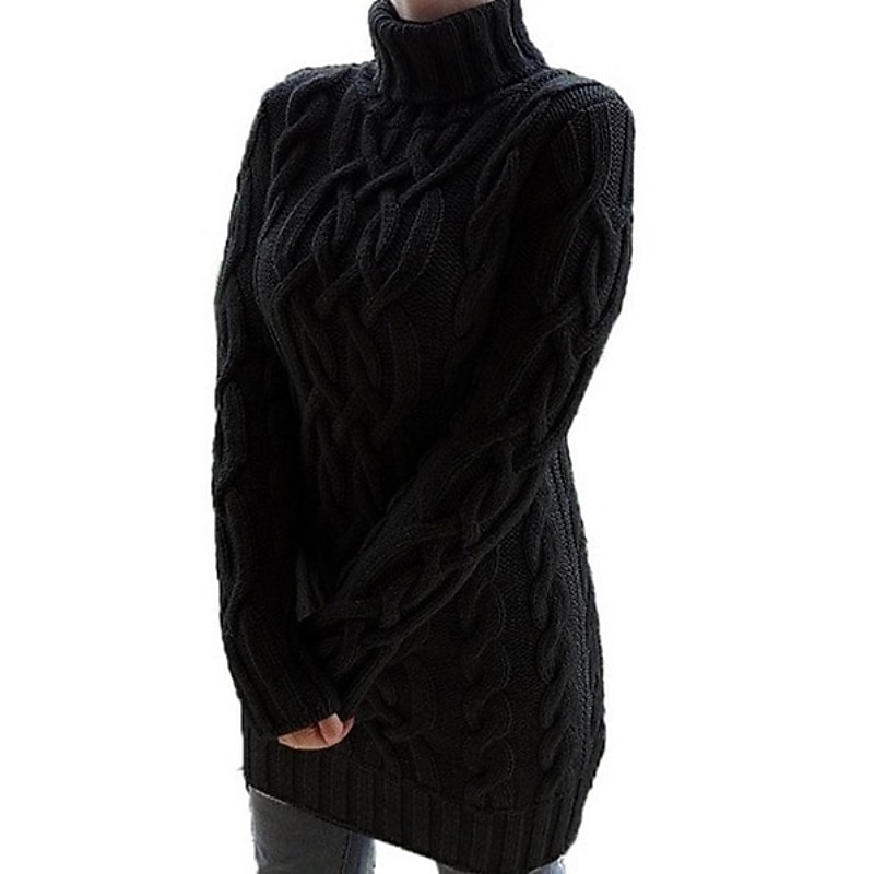 Women's Sweater Dress Jumper Dress Winter Dress Knitwear Basic Casual Solid Color Daily Going out Weekend Turtleneck Long Sleeve Regular Fit Black White Purple S M L XL3