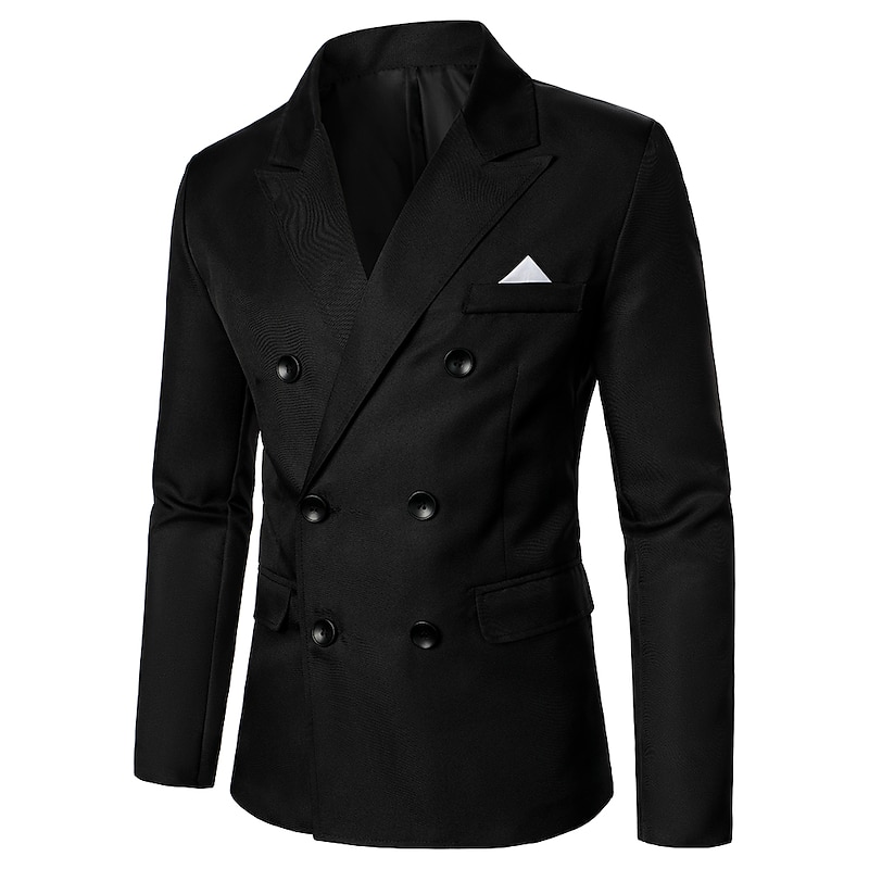Men's Jacket Blazer Wedding Party Business Attire Spring Fall Solid Color Double Breasted Blazer Black White Pink Red