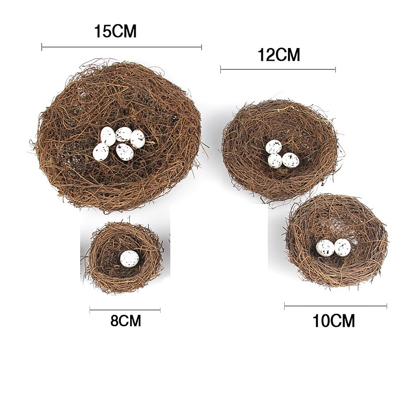 4 Sizes Artificial Rattan Bird Nest with Eggs Holder DIY Handmade Birdcage Easter Window Decor Birdhouse Eggs Storage Basket4