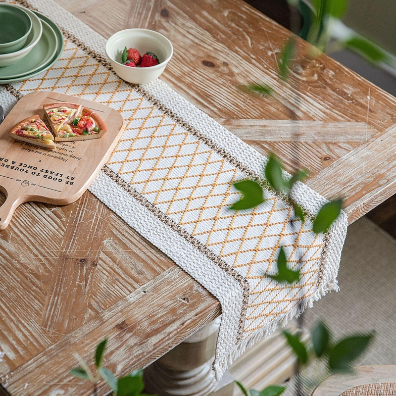 Table Runner Cotton Line Farmhouse Style Table Decor Cover for Wedding Party Tea Party Festival Khaki4